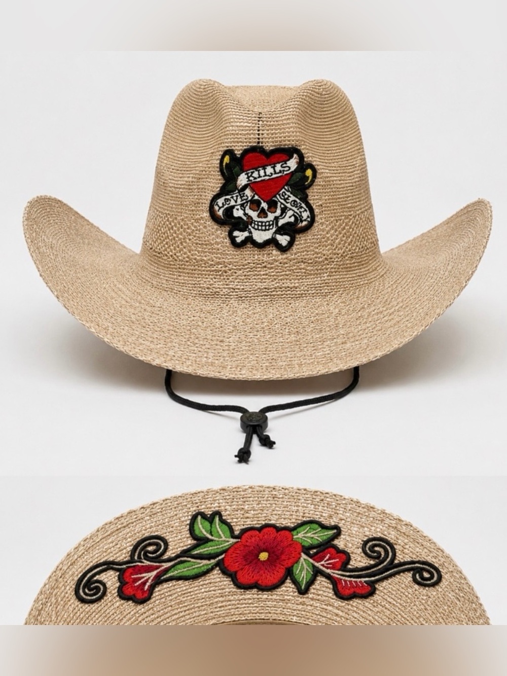 Ed Hardy Western Straw Embroidered Hat NWT!